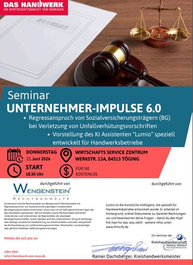 Unternehmer-Impulse 6.0 Regressansprüche der Sozialversicherungträger + KI - Informationen Unternehmer-Impulse 6.0 Regressansprüche der Sozialversicherungträger + KI - Informationen